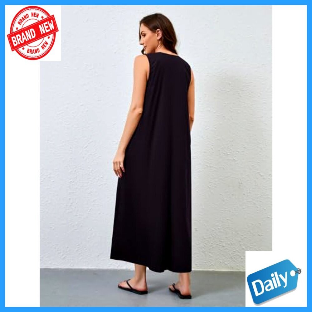 Cotton Maxi Dress with Scoop Neck Ruched Details Side Pockets - Picture 5 of 5